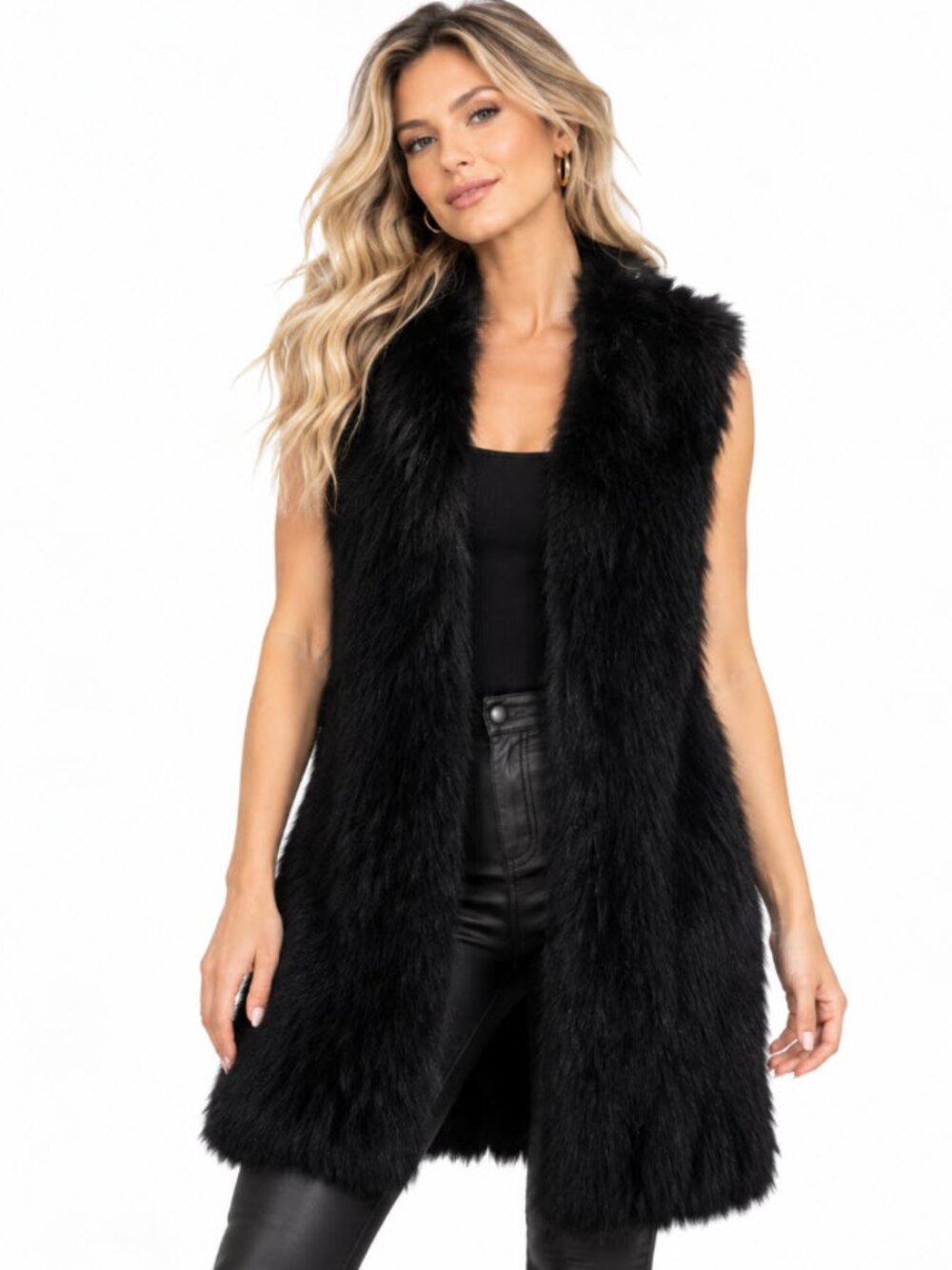 Fur Vest Long Black Sleeveless Lyla + Luxe Rabbit Fur Mobwife Chic Luxury